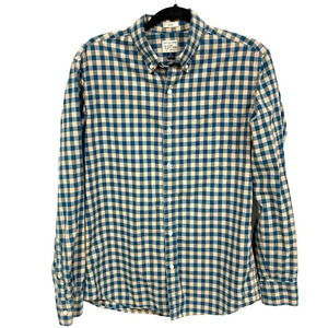 J. Crew‎ Men’s Stretch Button Down Blue & Tan Checked Shirt, Medium Slim